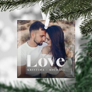Love Overlay Photo & Names Glass Tree Decoration