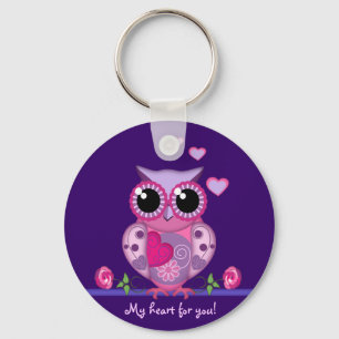 Love Owl carrying a Heart & text Keychain