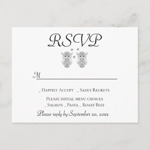 Love Owl RSVP Black & White Folk Art Wedding Party Invitation Postcard