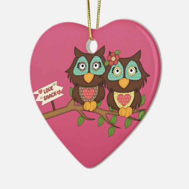 Love Owls design Gifts Ceramic Tree Decoration (Left)