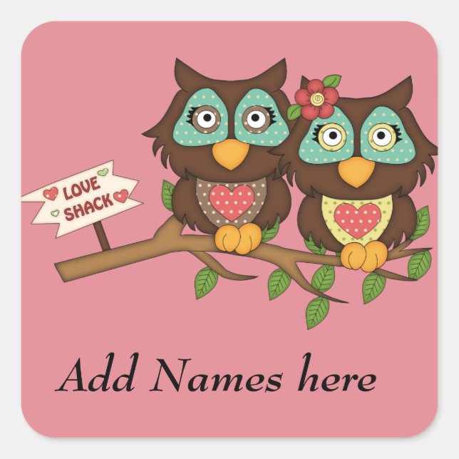 Love Owls design Labels Stickers (Front)