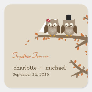 Love Owls Fall Wedding Favour Sticker