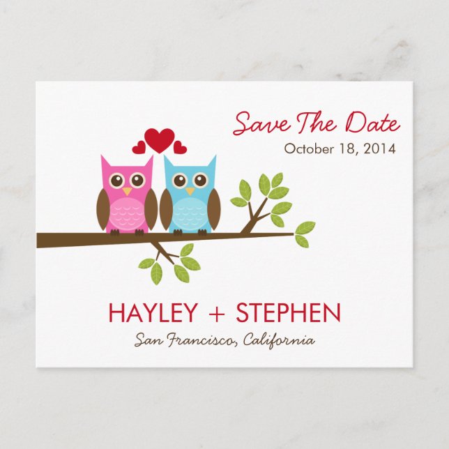 Love Owls Save The Date Card (Front)