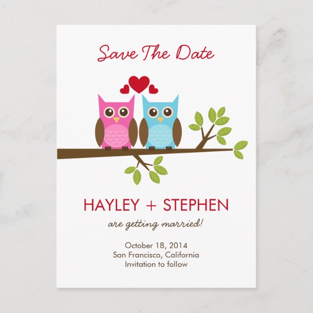 Love Owls Save The Date Card (Front)