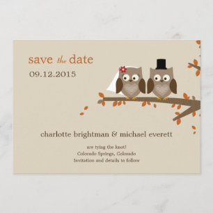 Love Owls Save The Date - Orange