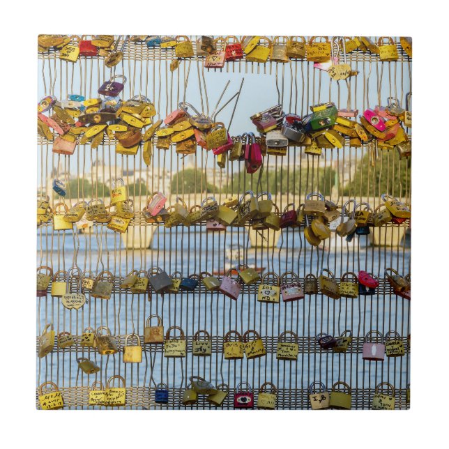 Love padlocks on Pont de Solferino - Paris, France Tile (Front)