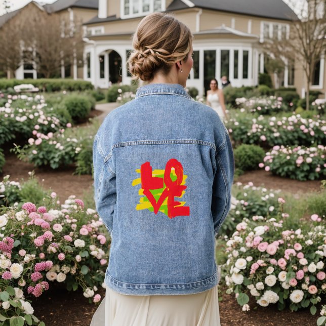 Love Paint Brushes Colourful Long Sleeve Denim Jacket (Wedding Back)