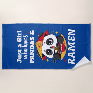 Love Pandas and Ramen (white text) Beach Towel