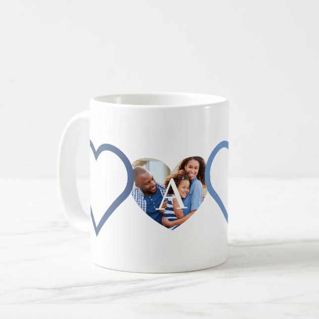 Love Papa Grandfather Blue Heart Photos Collage Coffee Mug (Front Left)