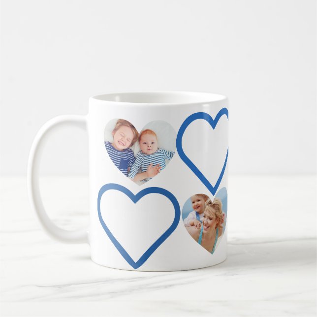 Love Papa Grandfather Blue Heart Photos Collage Coffee Mug (Left)