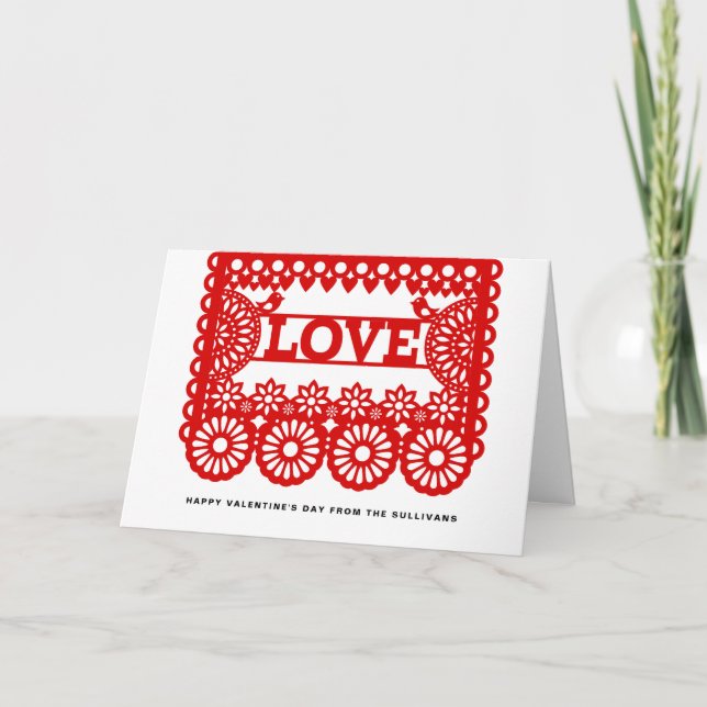 Love Papel Picado Red Valentine's Day Photo Holiday Card (Front)