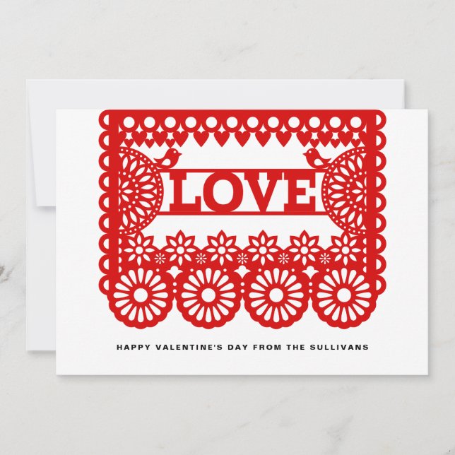 Love Papel Picado Red Valentine's Day Photo Holiday Card (Front)