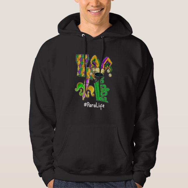 Love Para Life Mardi Gras Party Mask Parade Costum Hoodie (Front)