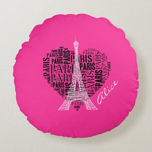 Love Paris | Adorable Eiffel Tower Round Cushion (Front)