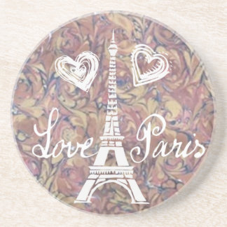 LOVE PARIS EIFFEL AND HEART  WATERCOLOR COASTER