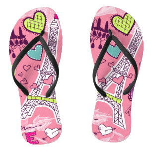 Love Paris France Pink Flip Flops