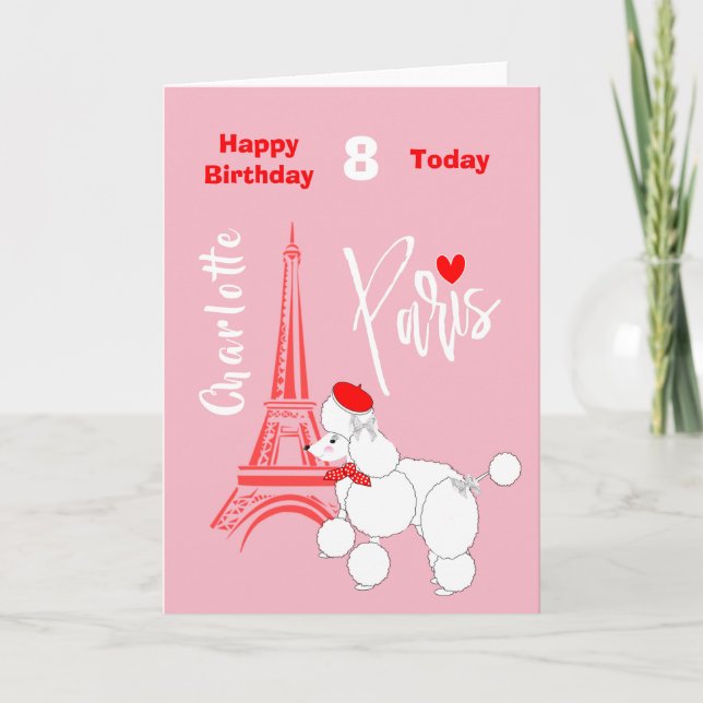 Love Paris French Poodle  Personalised Birthday Card (Front)