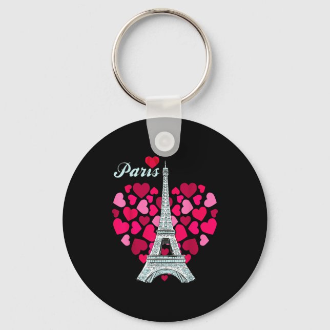 Love Paris Heart Eiffel Tower Souvenir France Fren Key Ring (Front)