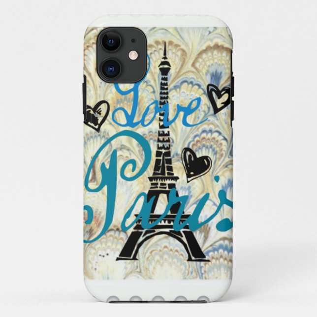 LOVE PARIS PASTEL BLUE HEARTS AND EIFFEL PRINT Case-Mate iPhone CASE (Back)