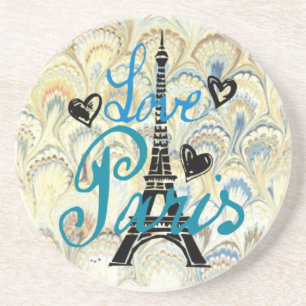 LOVE PARIS PASTEL BLUE HEARTS AND EIFFEL PRINT COASTER