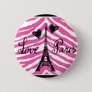 LOVE PARIS PINK ZEBRA EIFFEL TOWER HEART PRINT 6 CM ROUND BADGE