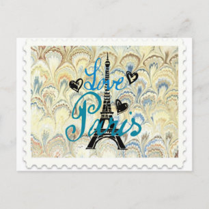 LOVE PARIS POSTAGE STAMP PRINT POSTCARD