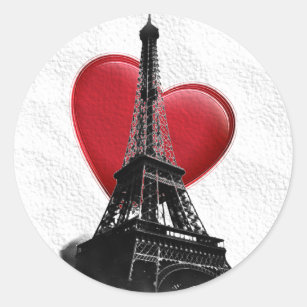 Love Paris Red Heart Eiffel Tower Classic Round Sticker