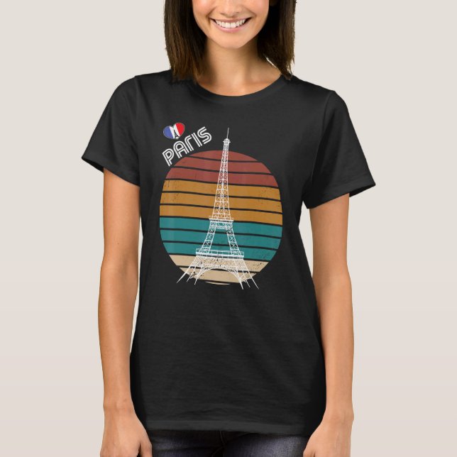 Love Paris Retro Eiffel Tower France Tourist Souve T-Shirt (Front)
