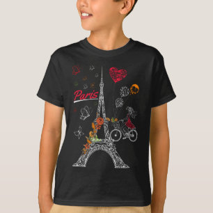 Love Paris Theme Travel France Flower Eiffel Tower T-Shirt