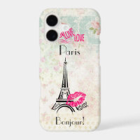Love Paris with Eiffel Tower on Vintage Pattern