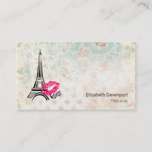 Love Paris with Eiffel Tower on Vintage Pattern Business Card