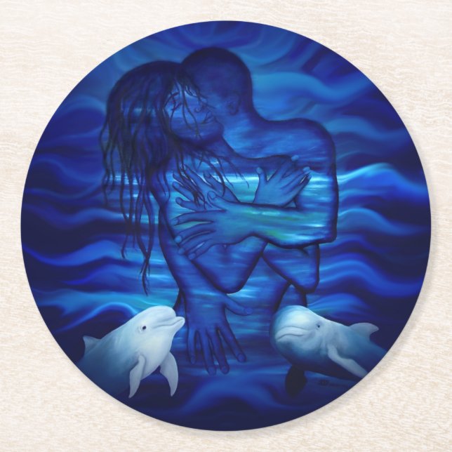 Love, Passion act - pair with Dolphin pair Round Paper Coaster (Front)