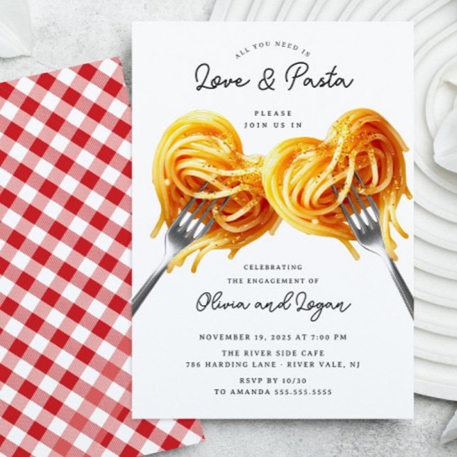 Love & Pasta Heart Engagement  Invitation (Creator Uploaded)