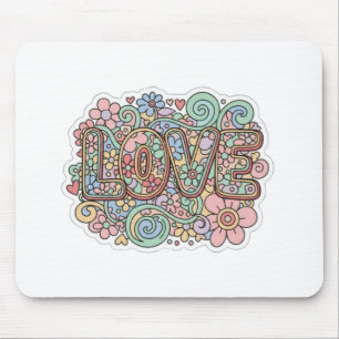 Love Pastel Floral Retro Typography Mouse Mat