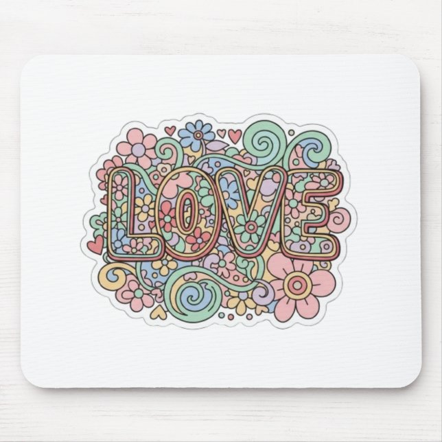 Love Pastel Floral Retro Typography Mouse Mat (Front)