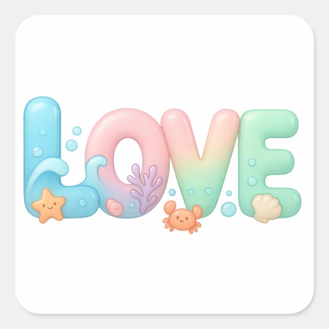 Love Pastel Ocean Glossy Word Square Sticker (Front)