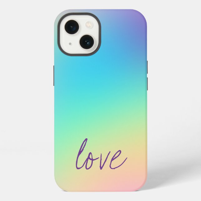 "Love" Pastel Rainbow Gradient Design iPhone Case (Back)