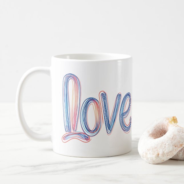 Love Pastel Scribble Slogan Coffee Mug (With Donut)
