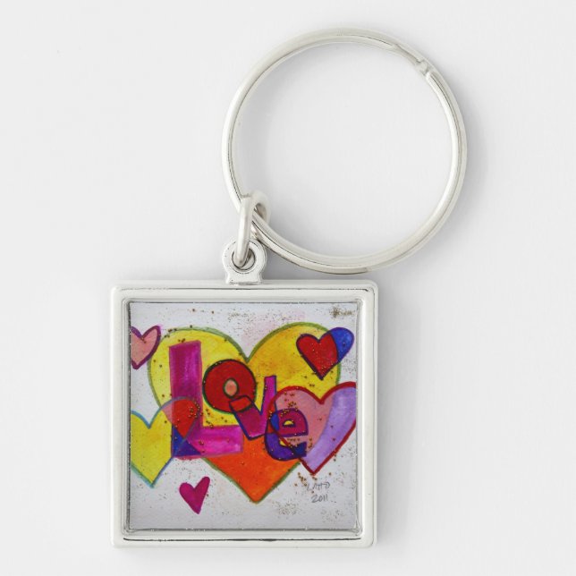 Love Patchwork Hearts Glitter Painting Keychain (Front)