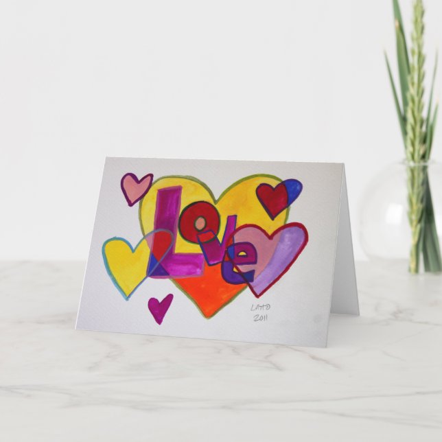 Love Patchwork Hearts Greeting Card or Note Cards (Front)