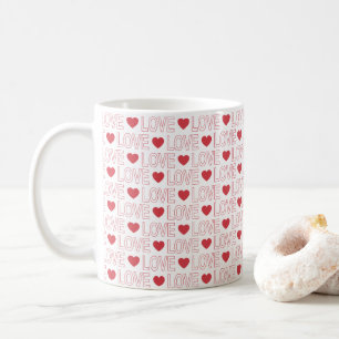 Love Pattern Coffee Mug - Red Outline
