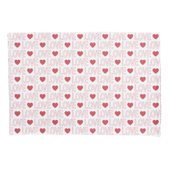 Love Pattern Pillow Case - Red Outline (Front)