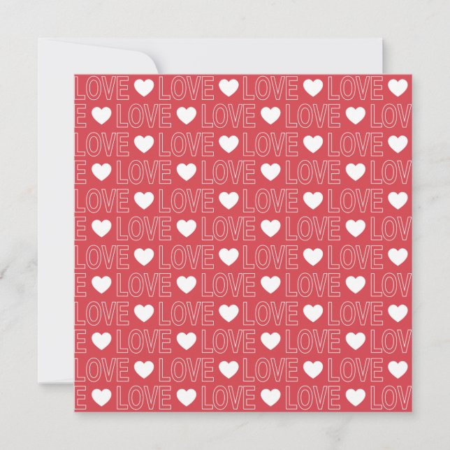 Love Pattern Square Greeting Card - White Outline (Front)