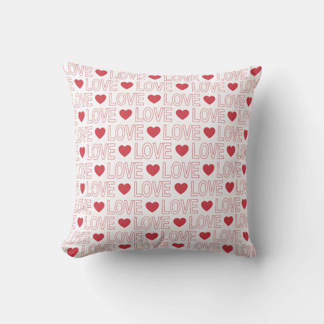 Love Pattern Throw Pillow - Red Outline (Front)