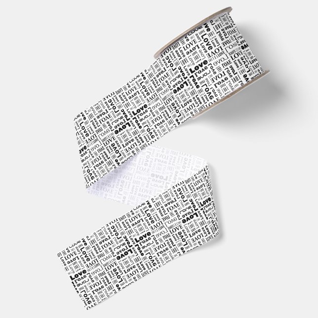 Love Pattern with Black Letters  Grosgrain Ribbon (Front+Back)