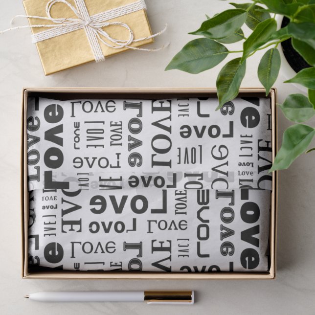 Love Pattern with Black Letters  Tissue Paper (Gift)