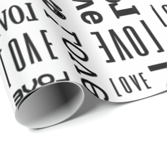 Love Pattern with Black Letters Wrapping Paper (Roll Corner)