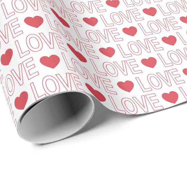 Love Pattern Wrapping Paper - Red Outline (Roll Corner)