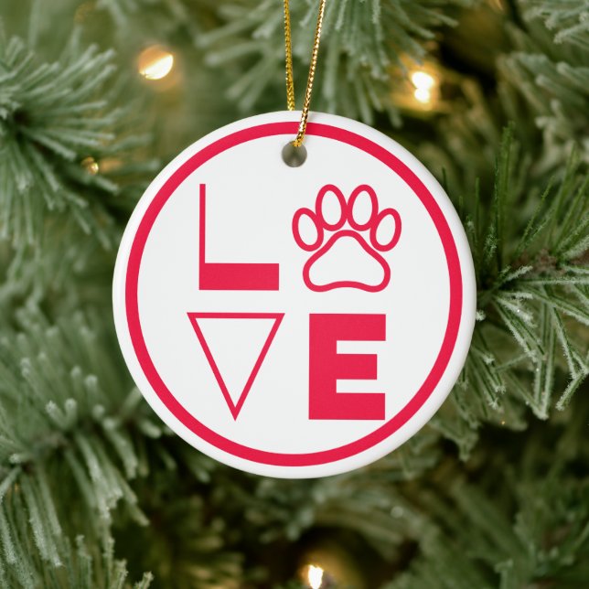 Love Paw Bright Red and White Ceramic Ornament (Tree)