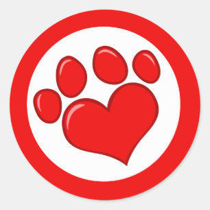 Love-Paw-Print- Animals Causes Red White Love Classic Round Sticker